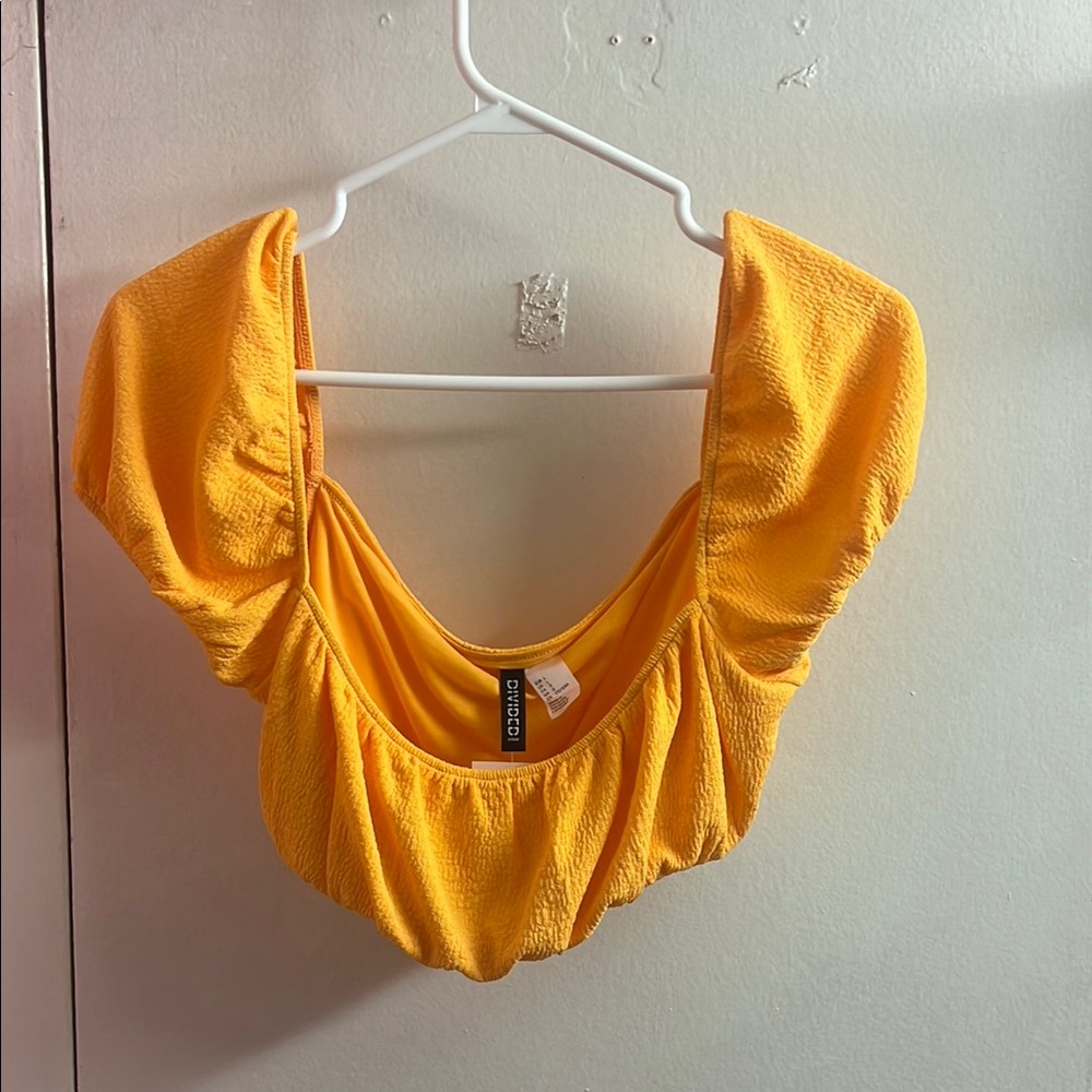H&M Gold Puff Sleeve Crop Blouse